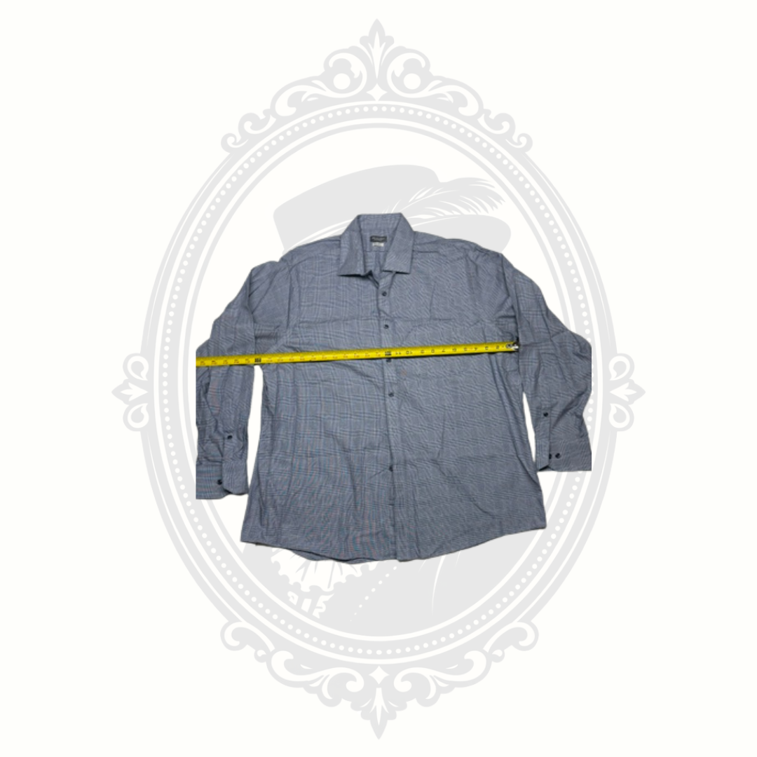 Van Heusen Signature Non-Iron Dress Shirt Blue Gray Check 17.5 34/35 Regular Fit