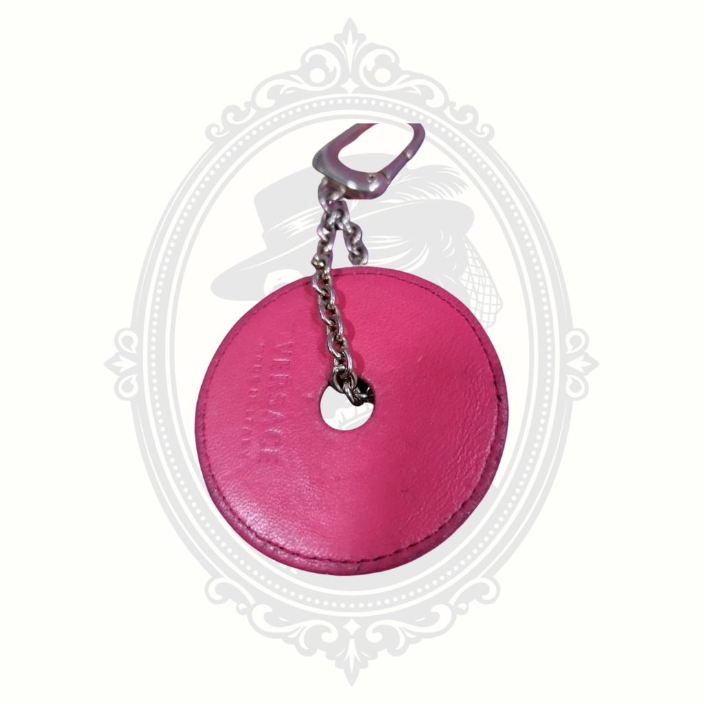 Vintage Versace Medallion Keychain & Bag Charm – Pink Leather and Gold-Tone Hardware