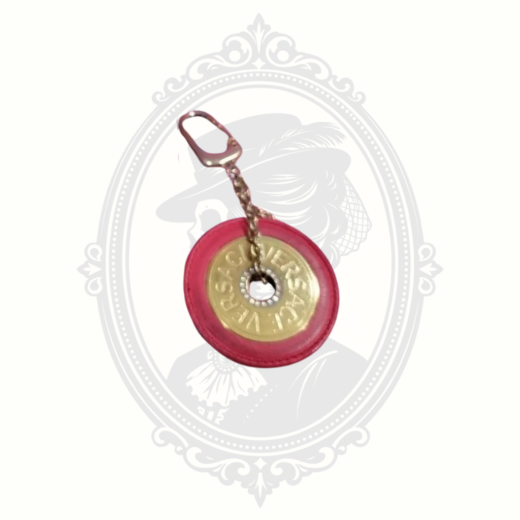 Vintage Versace Medallion Keychain & Bag Charm – Pink Leather and Gold-Tone Hardware