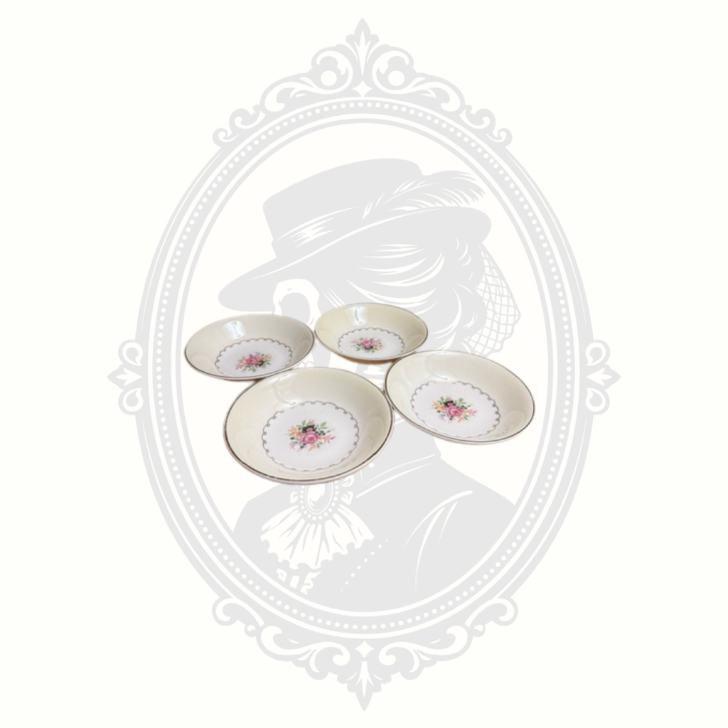 Vintage Paden City Pottery American Rose (PCP88) Fruit Bowls Set of 4 – 22K Gold Filigree – April 1951