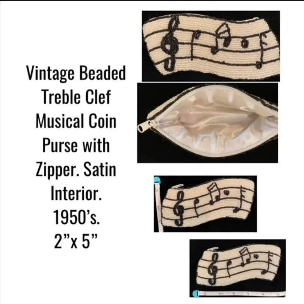 Vintage Hand-Beaded Musical Coin Purse – Treble Clef & Music Notes – c. 1950s