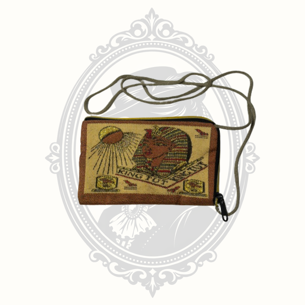 Vintage Egyptian King Tut Woven Tapestry Crossbody Souvenir Bag | Double-Sided