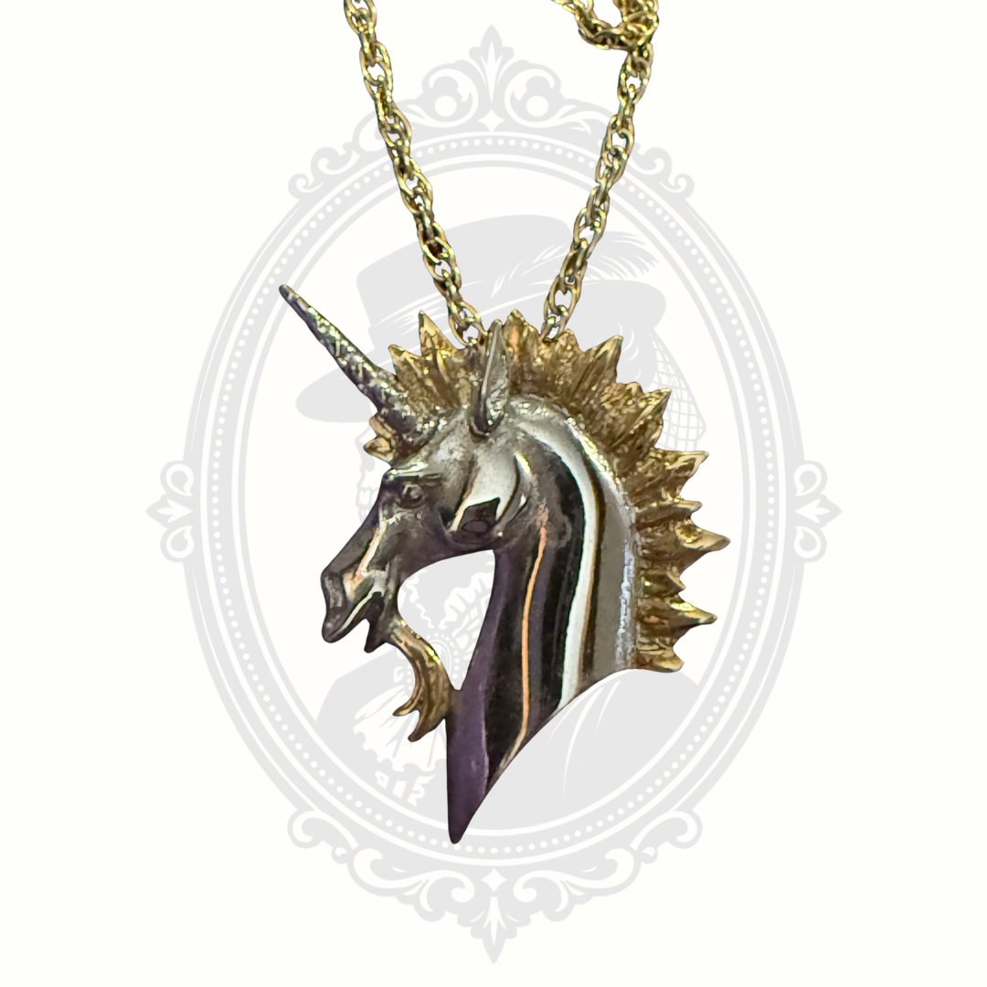 Front of Gold Tone Silver Tone Fantasy Unicorn Pendant