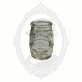 Vintage set of four Jim Beam whiskey barrel shot glasses featuring embossed branding and classic barware styling.