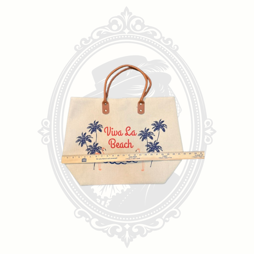 Viva La Beach Canvas Tote Bag with Flamingo & Palm Tree Design