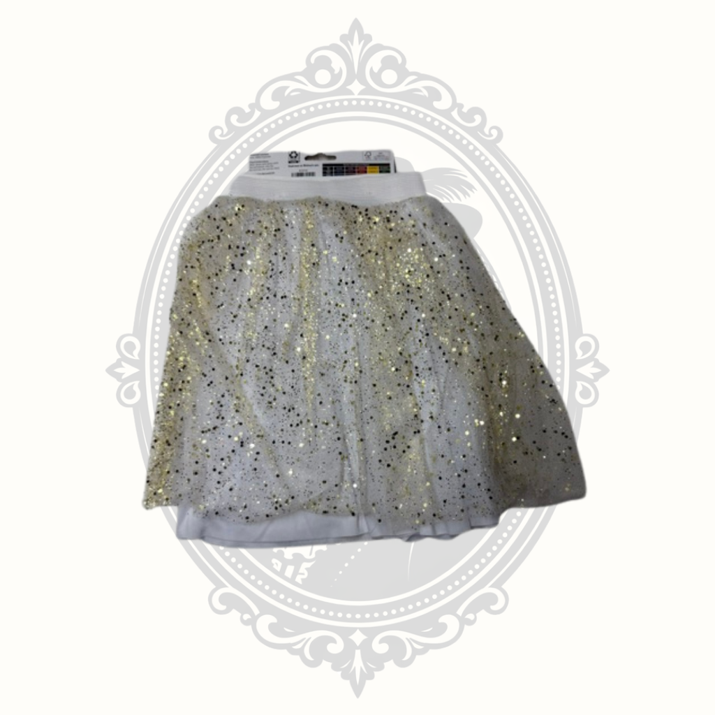 NWT White Sparkle Tutu Skirt with Gold Glitter Halloween Costume Adult