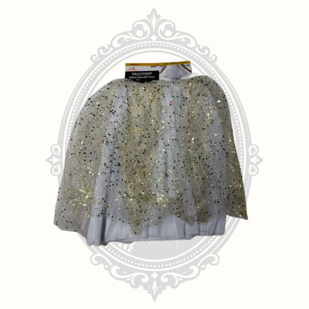 NWT White Sparkle Tutu Skirt with Gold Glitter Halloween Costume Adult