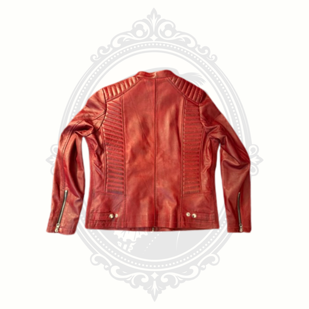 Women's Genuine Leather Oxblood Moto Jacket Size L Quilted YKK Zippers