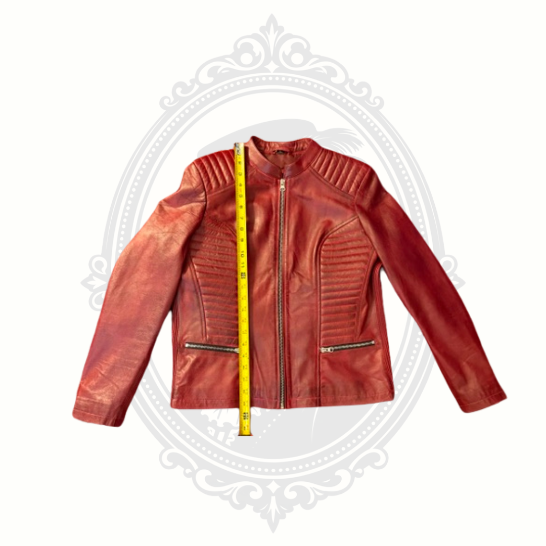 Women's Genuine Leather Oxblood Moto Jacket Size L Quilted YKK Zippers