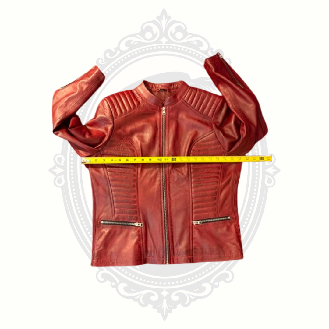 Women's Genuine Leather Oxblood Moto Jacket Size L Quilted YKK Zippers