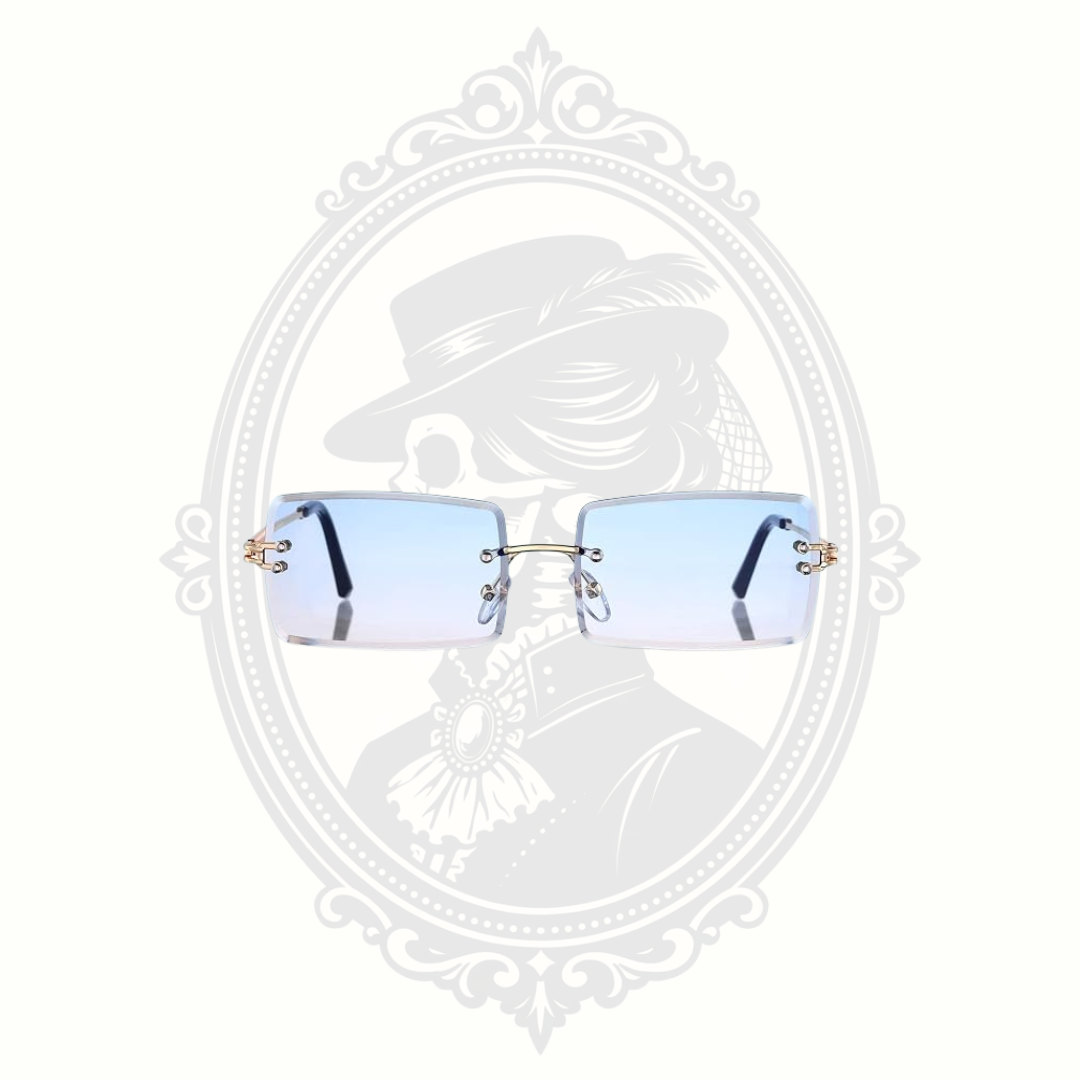 Y2K Rimless Rectangle Sunglasses – Gold Metal Temples – Retro Fashion Eyewear – Assorted Colors