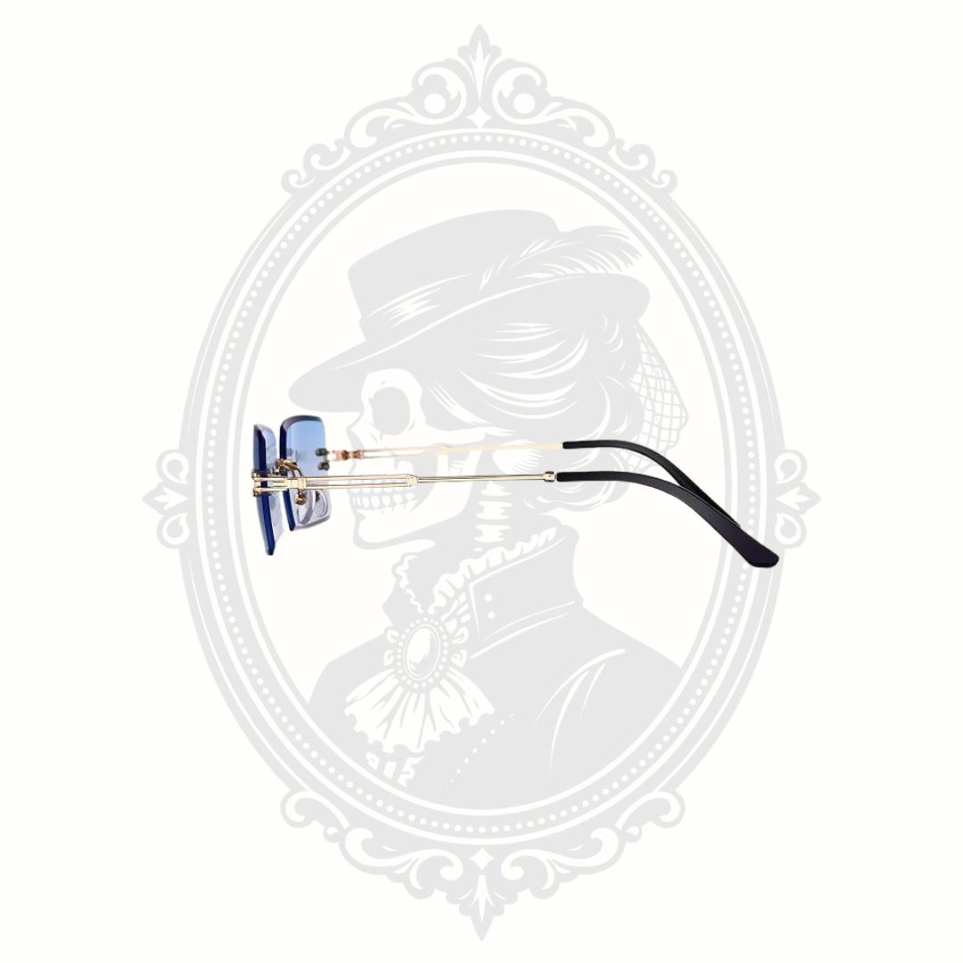 Y2K Rimless Rectangle Sunglasses – Gold Metal Temples – Retro Fashion Eyewear – Assorted Colors