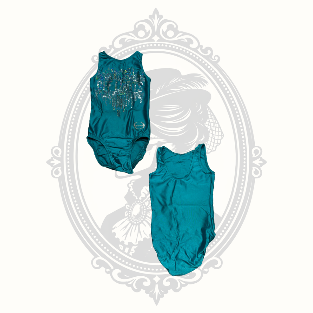Zone Gymnastics Leotard Girls YS Teal Rhinestone Dreams Sleeveless Dance Cheer