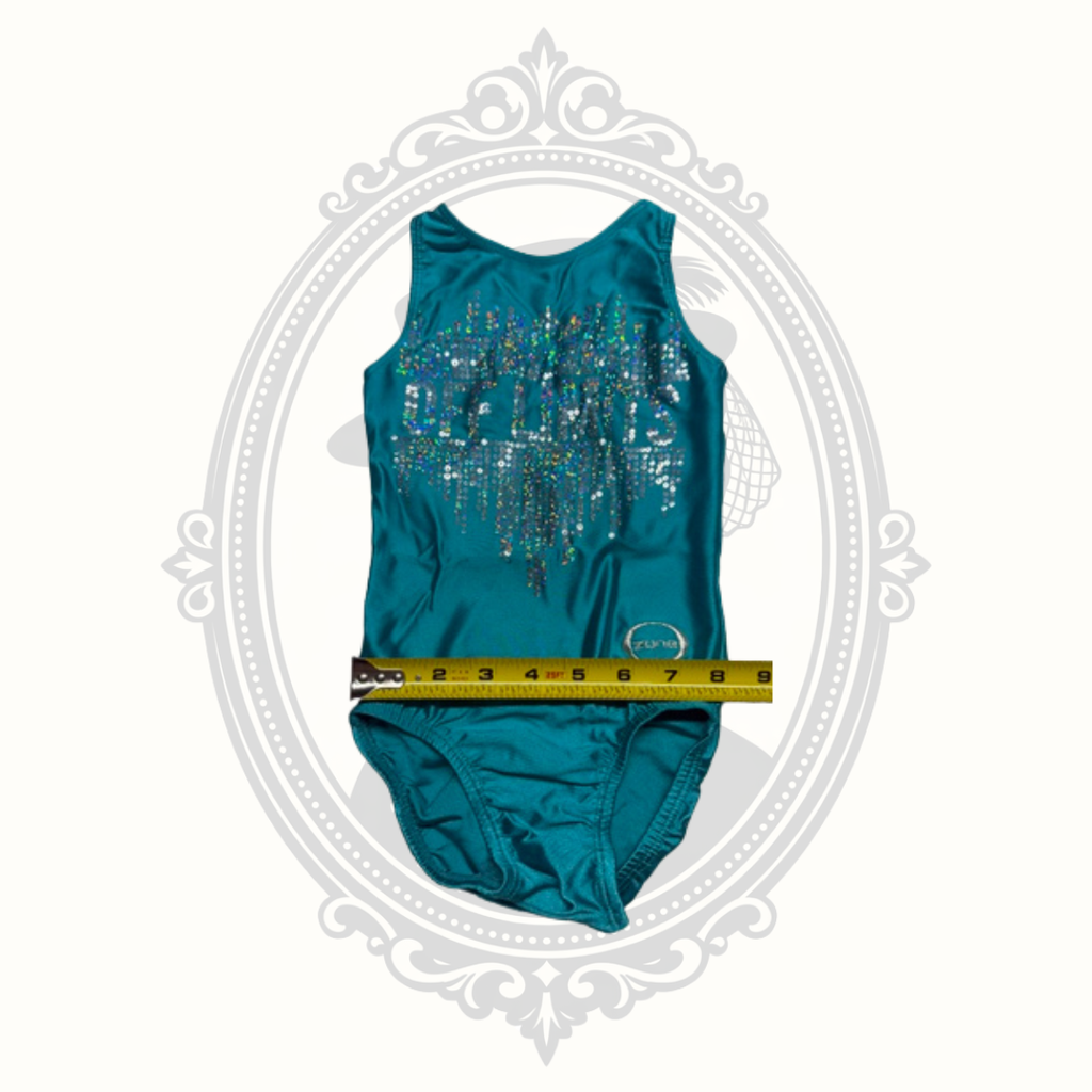 Zone Gymnastics Leotard Girls YS Teal Rhinestone Dreams Sleeveless Dance Cheer