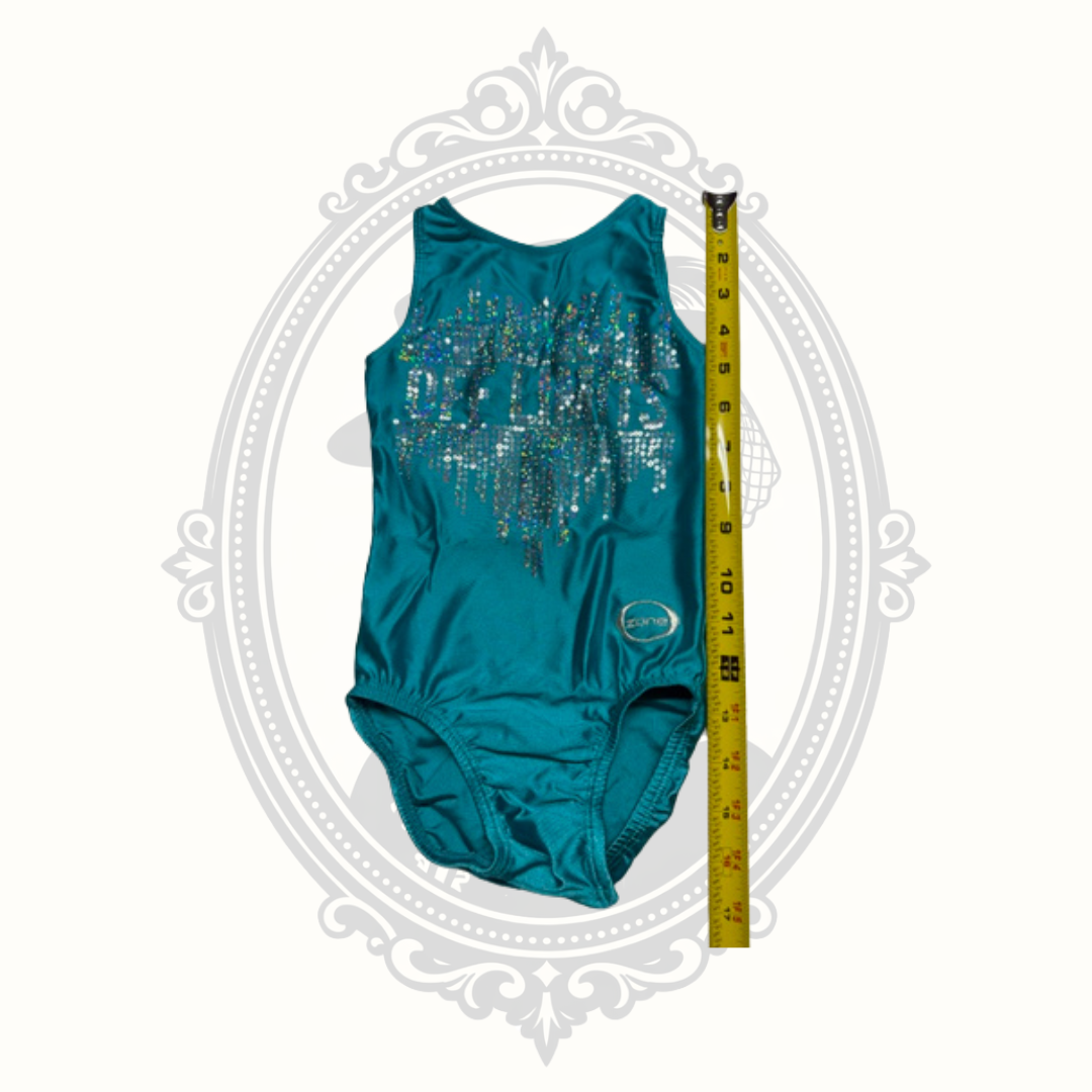 Zone Gymnastics Leotard Girls YS Teal Rhinestone Dreams Sleeveless Dance Cheer