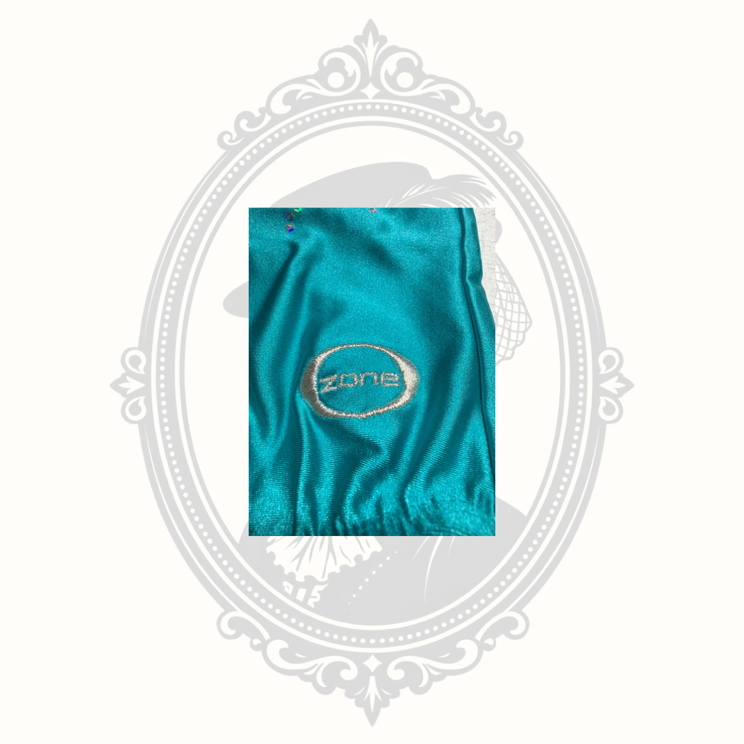 Zone Gymnastics Leotard Girls YS Teal Rhinestone Dreams Sleeveless Dance Cheer
