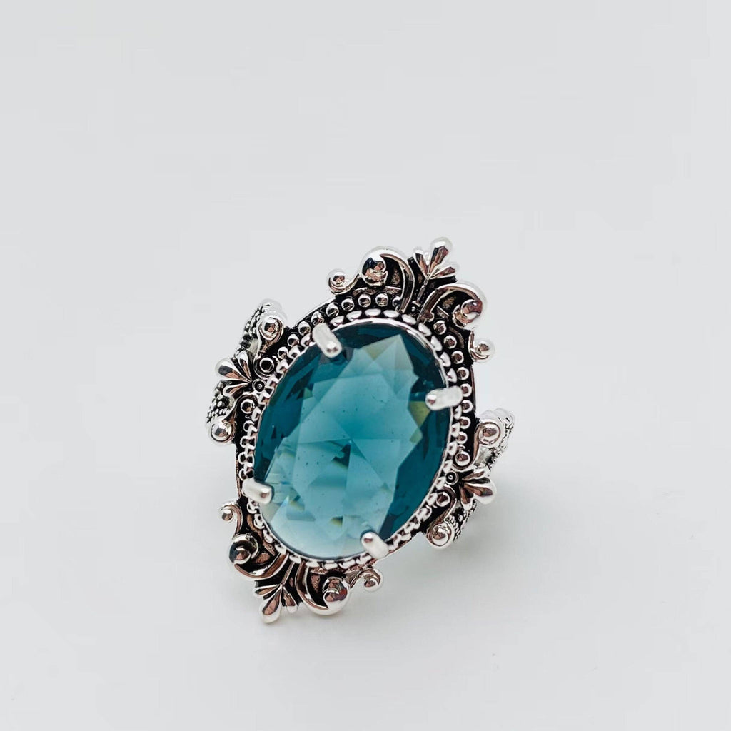 Sea Blue Goose Egg Shaped Glass Ring