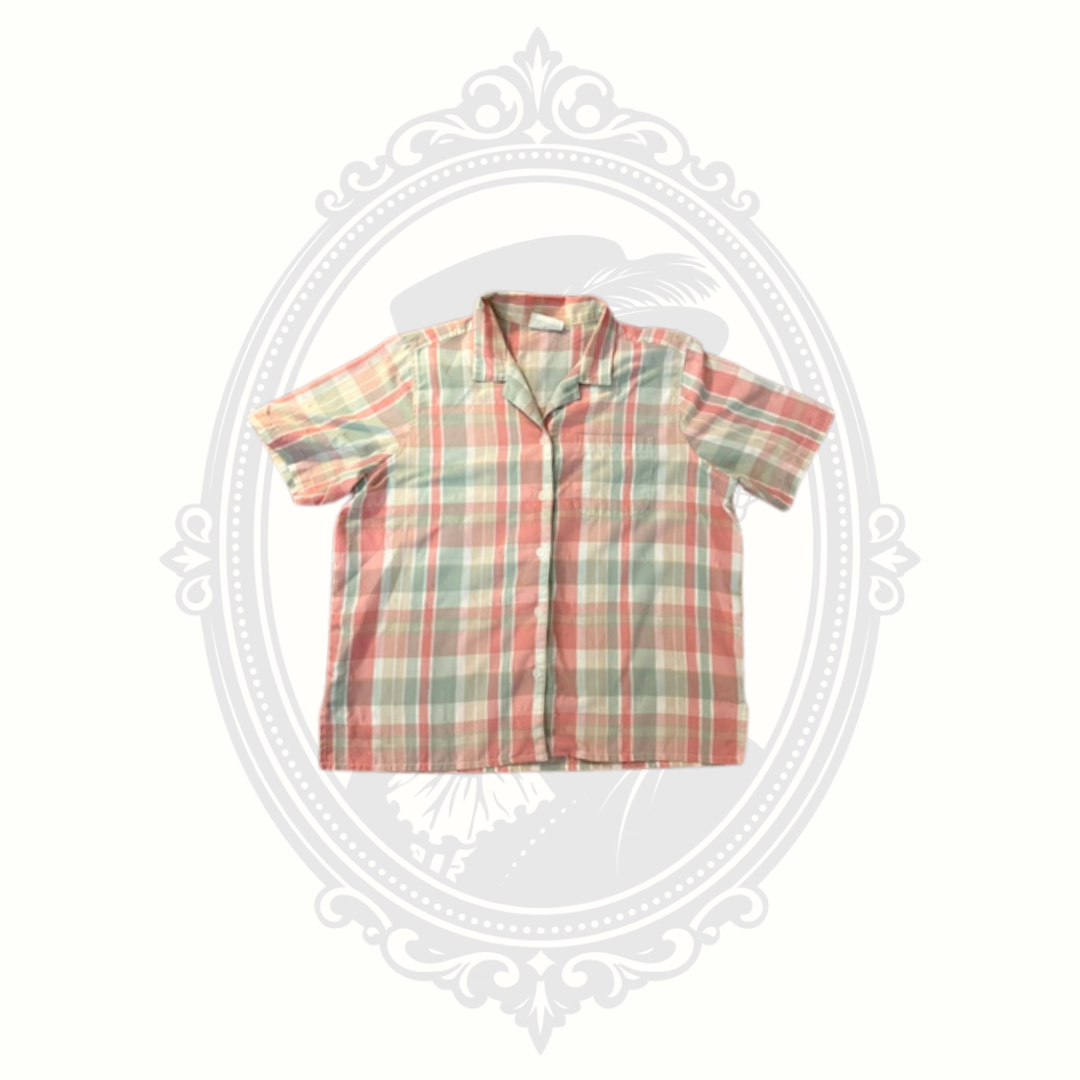 Alfred Dunner Petite Pastel Plaid Button Front Shirt Short Sleeve Women's Shirt