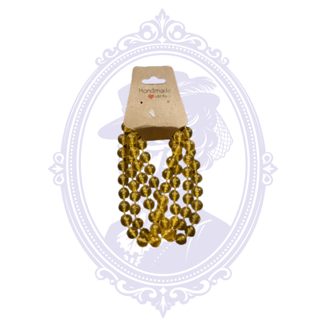Multi-strand necklace featuring translucent round amber-color beads in a warm golden honey tone.