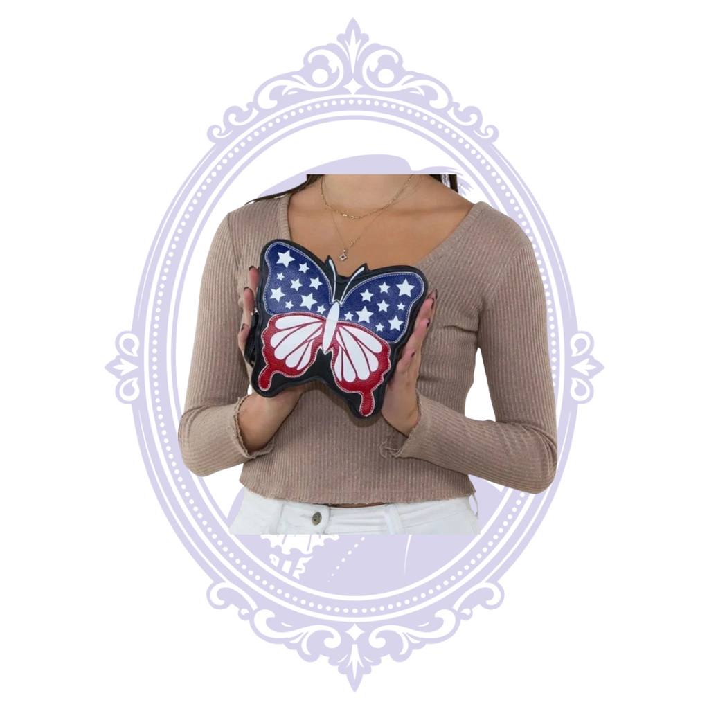 Americana butterfly bag shown for scale