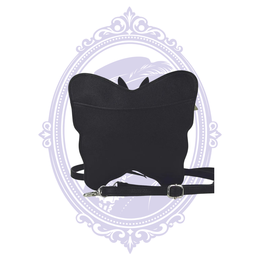 Black reverse of butterfly shaped crossbody handbag