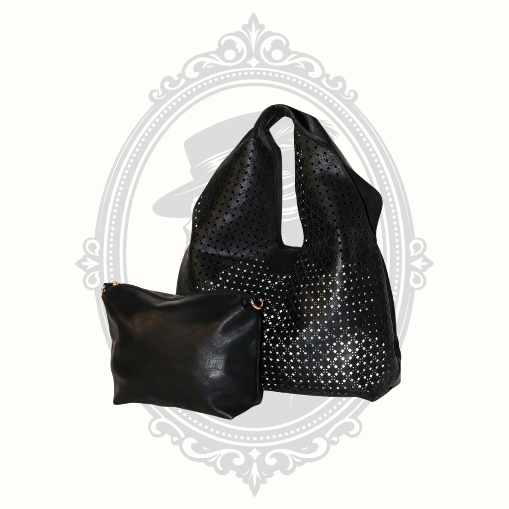 Ampere Ana Black Laser Cut Vegan Leather Hobo Bag with Crossbody Pouch