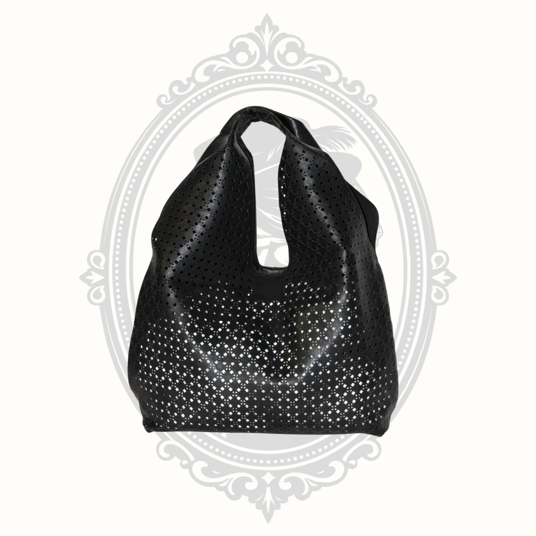 Ampere Ana Black Laser Cut Vegan Leather Hobo Bag with Crossbody Pouch