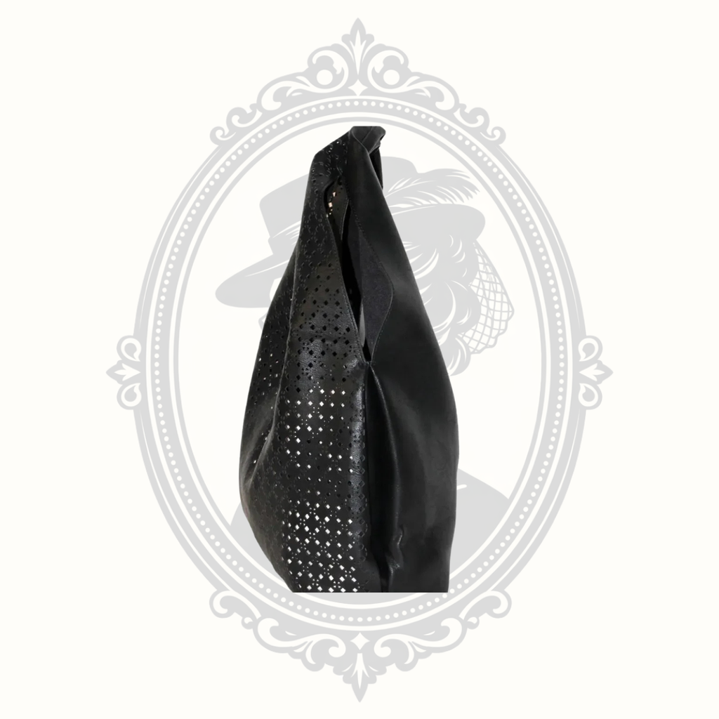 Ampere Ana Black Laser Cut Vegan Leather Hobo Bag with Crossbody Pouch
