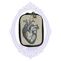 Front view of cream canvas zip pouch with vintage anatomical heart drawing