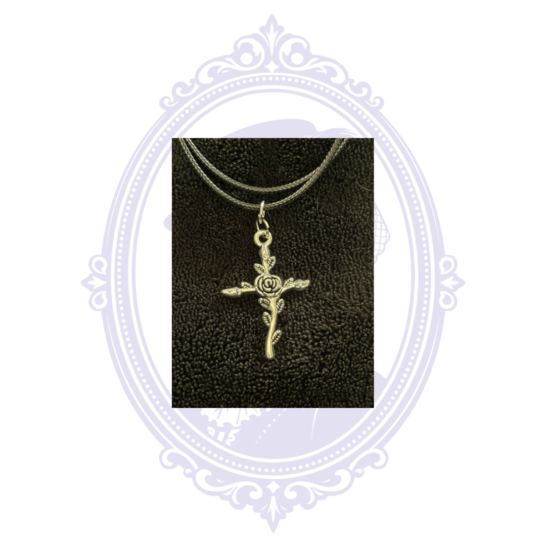 Cupboard Crafted Rose Cross Gothic Necklace – Silver Tone Finish Options