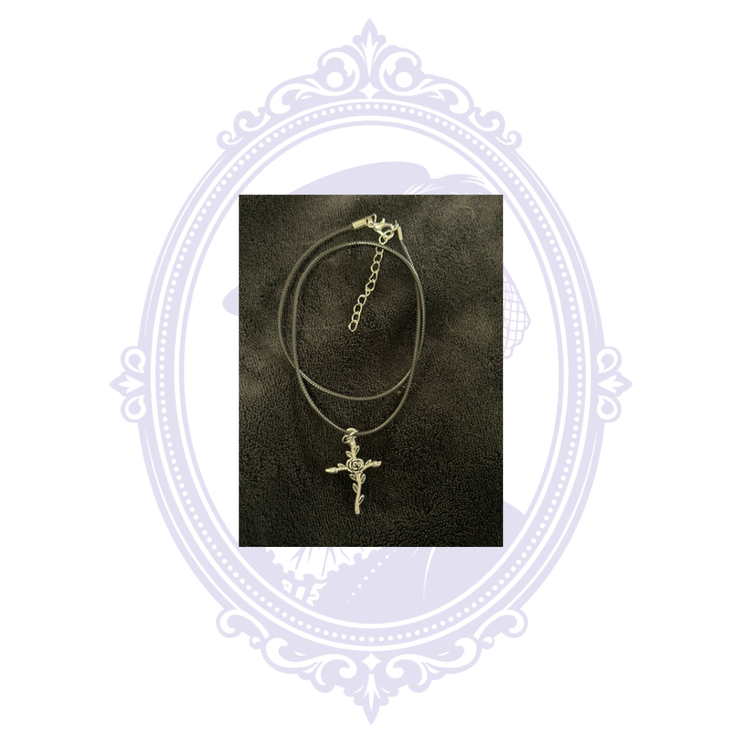 Cupboard Crafted Rose Cross Gothic Necklace – Silver Tone Finish Options