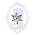Antiqued silver-tone snowflake brooch with ornate openwork detailing and clear rhinestones.