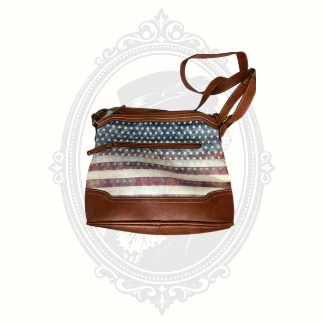 b.o.c. American Flag Crossbody Purse Distressed USA Print Brown Shoulder Bag