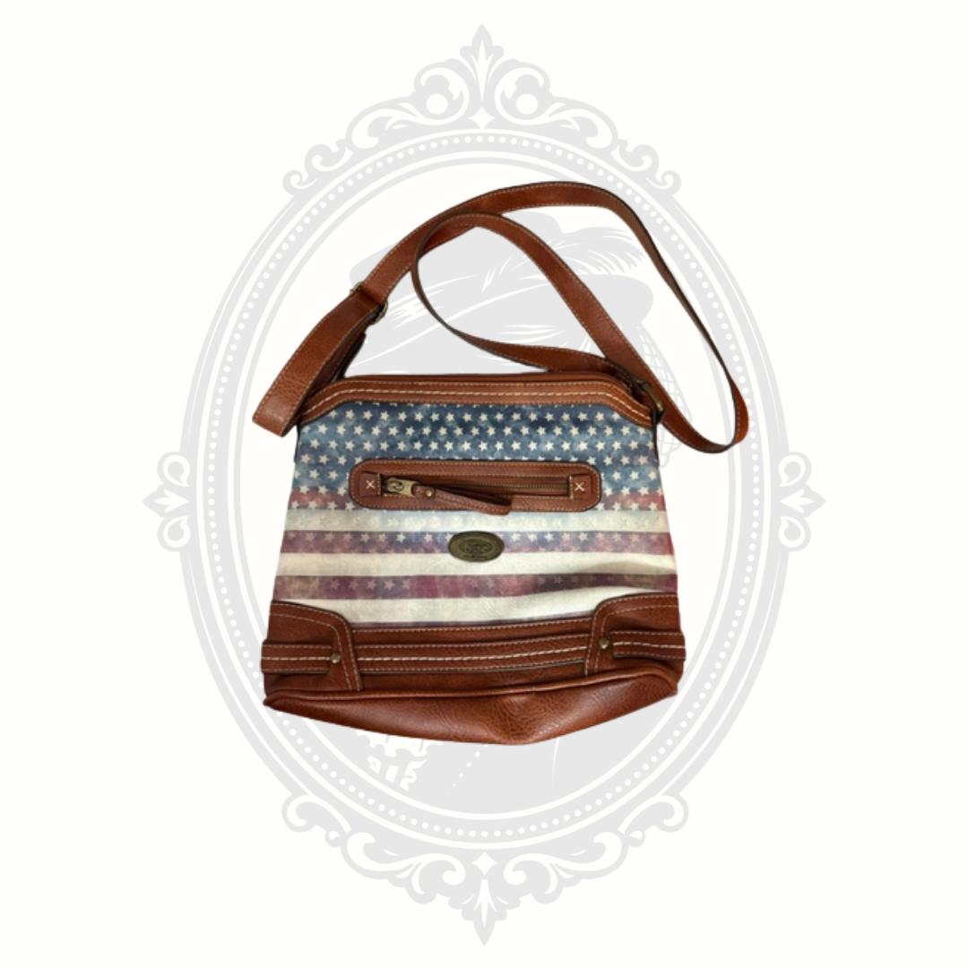 b.o.c. American Flag Crossbody Purse Distressed USA Print Brown Shoulder Bag