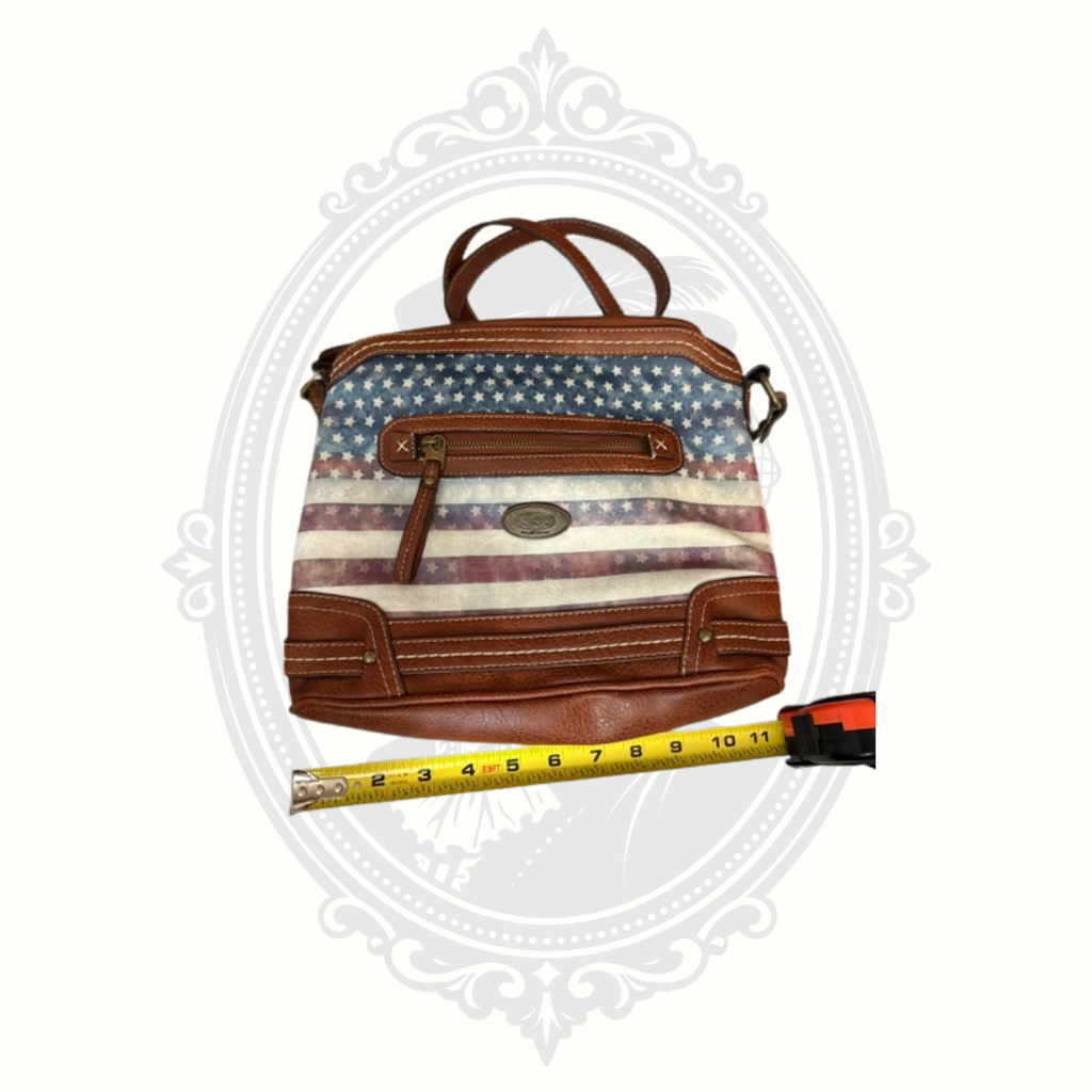b.o.c. American Flag Crossbody Purse Distressed USA Print Brown Shoulder Bag