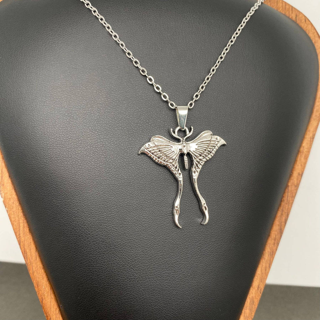 Silver Tone Alloy Moth Necklace - GT