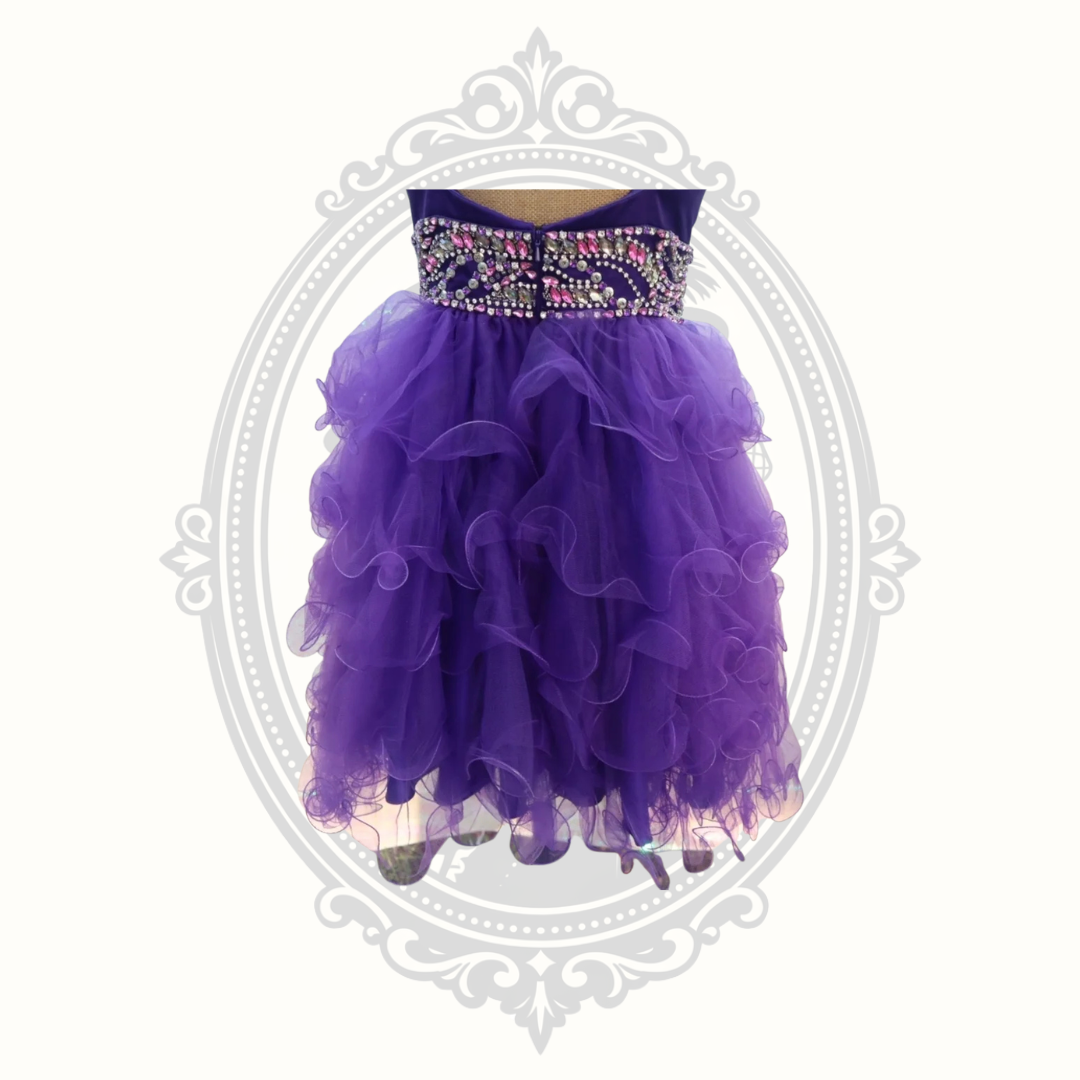 B'Dazzle by Alyce Purple Rhinestone Ruffle Tulle Party Dress – Size 8