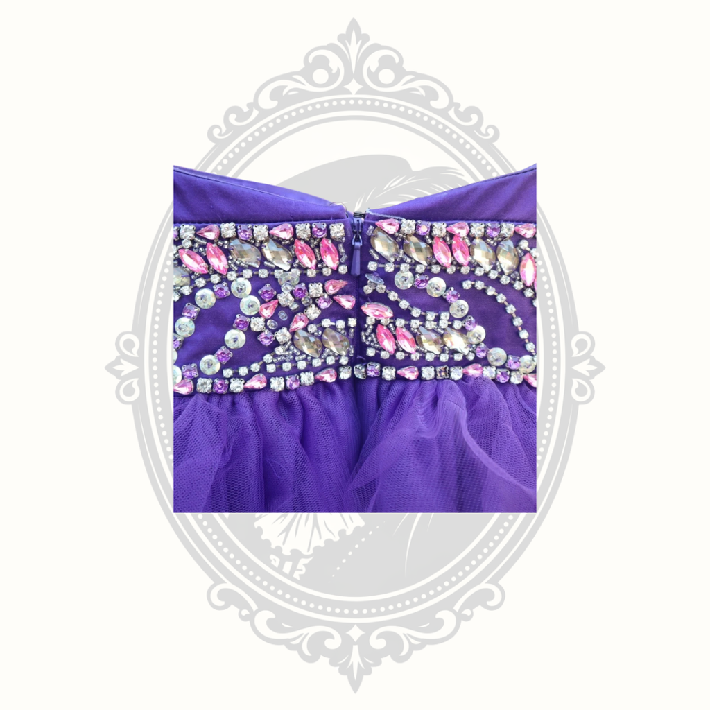 B'Dazzle by Alyce Purple Rhinestone Ruffle Tulle Party Dress – Size 8