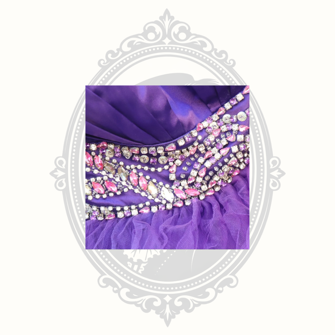 B'Dazzle by Alyce Purple Rhinestone Ruffle Tulle Party Dress – Size 8