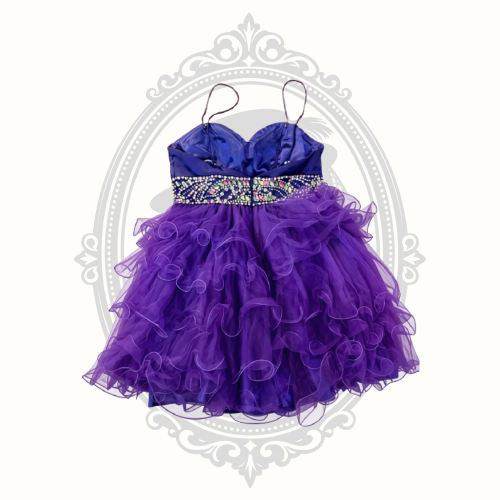 B'Dazzle by Alyce Purple Rhinestone Ruffle Tulle Party Dress – Size 8