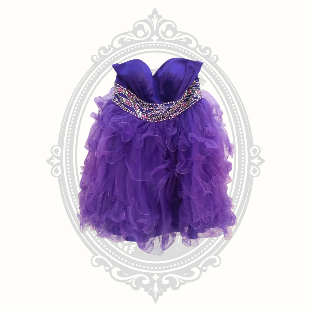 B'Dazzle by Alyce Purple Rhinestone Ruffle Tulle Party Dress – Size 8
