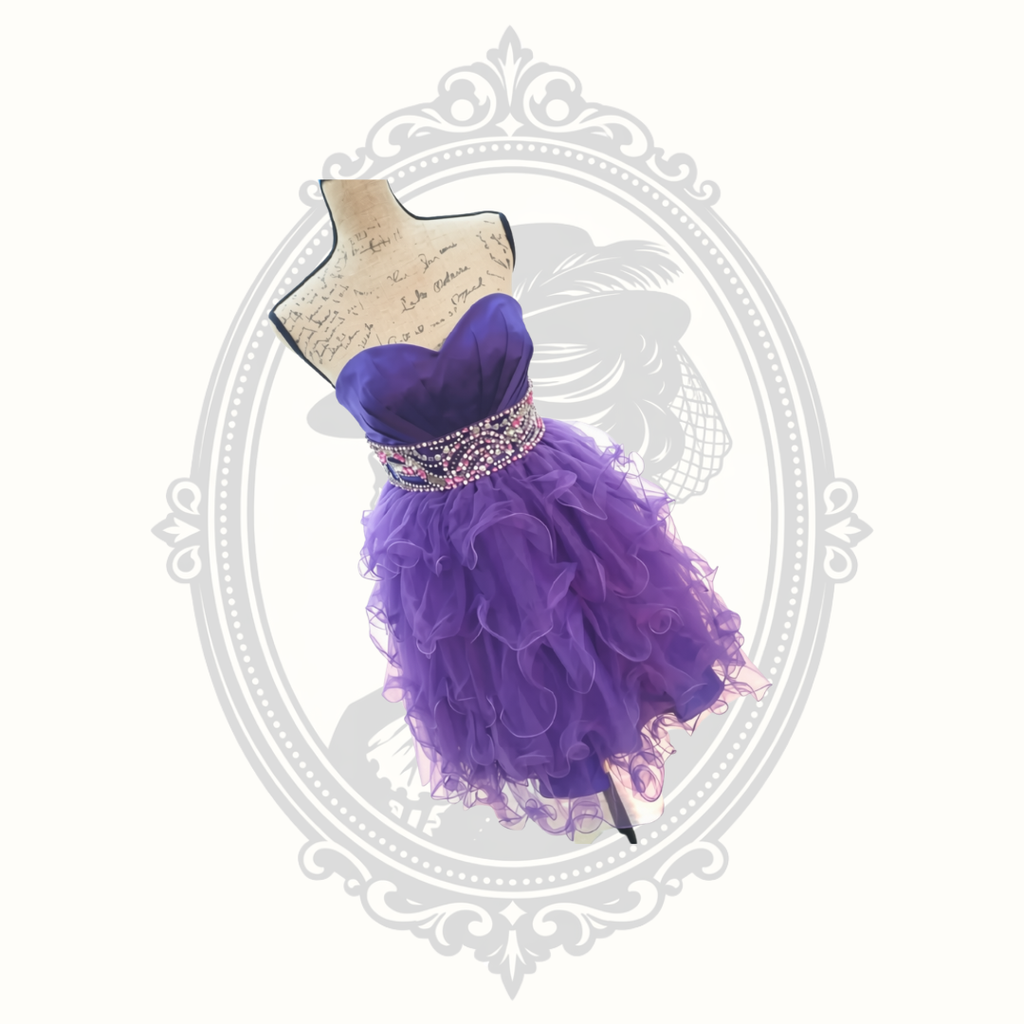 B'Dazzle by Alyce Purple Rhinestone Ruffle Tulle Party Dress – Size 8