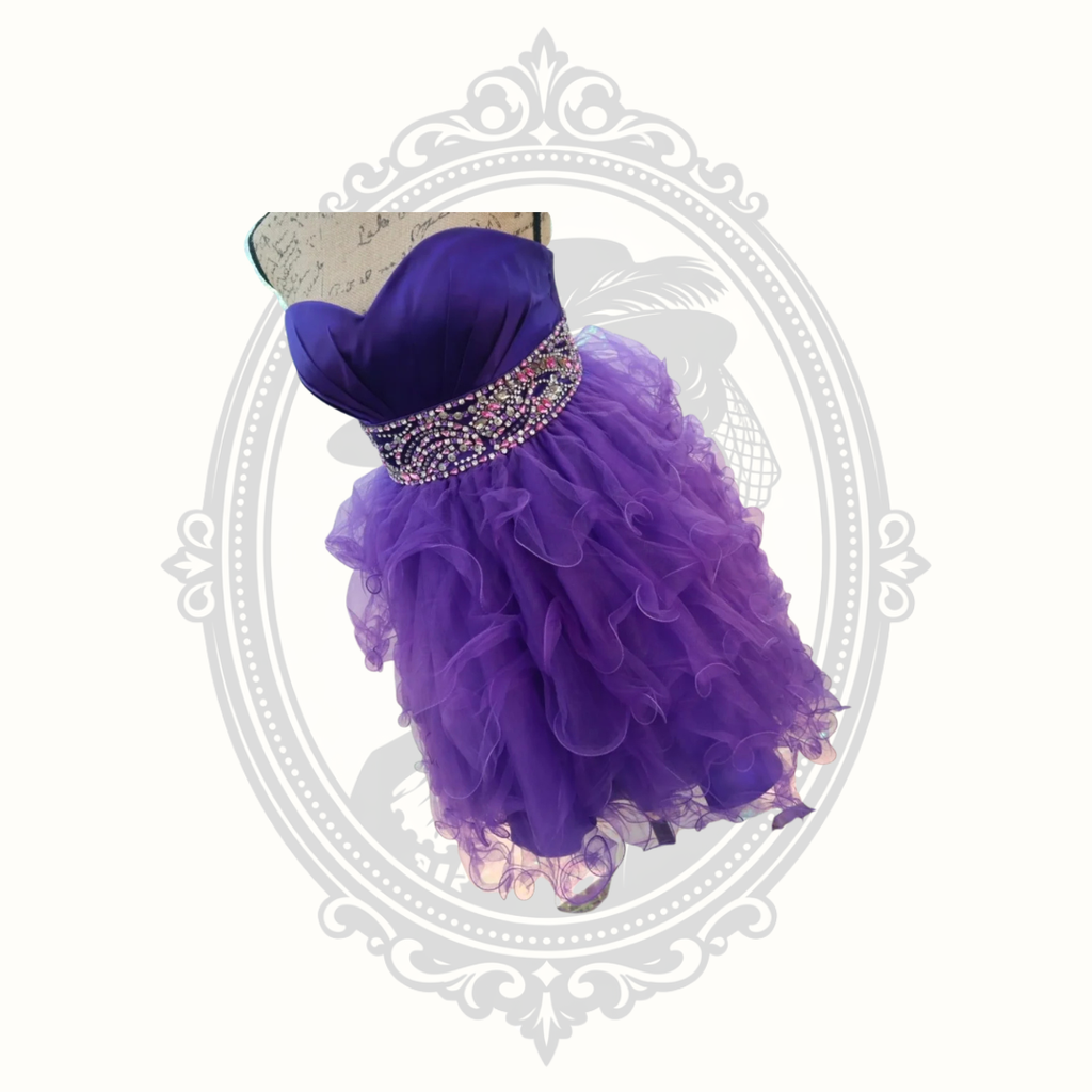 B'Dazzle by Alyce Purple Rhinestone Ruffle Tulle Party Dress – Size 8