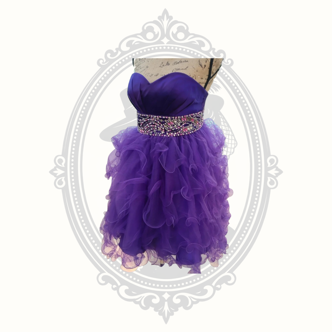 B'Dazzle by Alyce Purple Rhinestone Ruffle Tulle Party Dress – Size 8