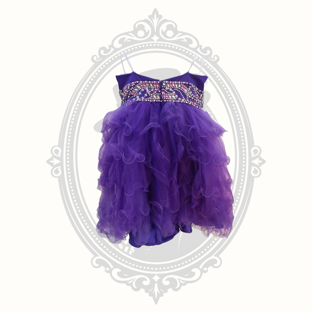 B'Dazzle by Alyce Purple Rhinestone Ruffle Tulle Party Dress – Size 8