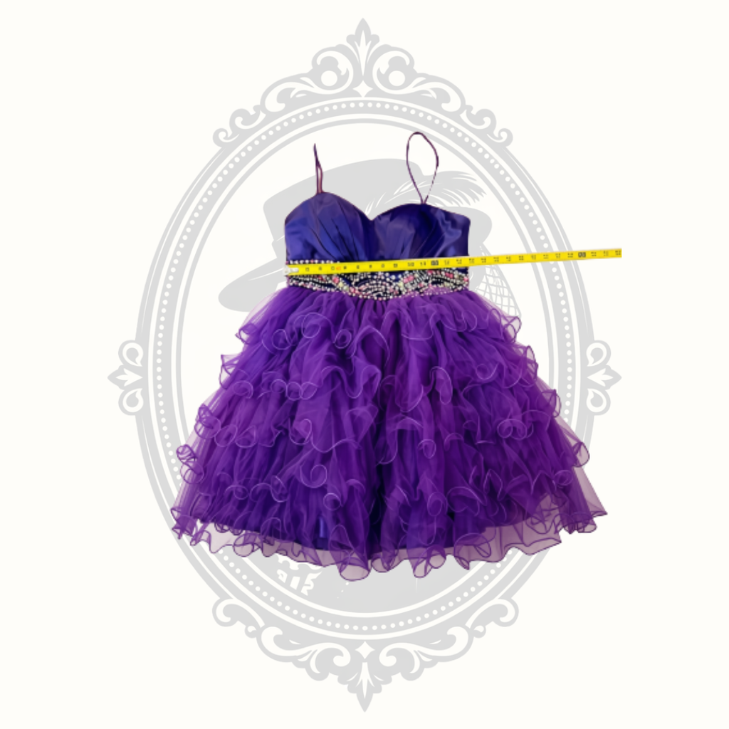 B'Dazzle by Alyce Purple Rhinestone Ruffle Tulle Party Dress – Size 8