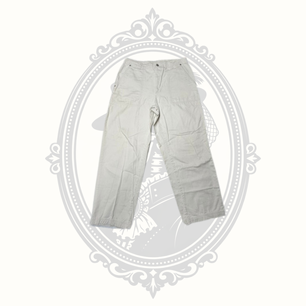 Bill Blass women's beige straight leg cotton pants front view.