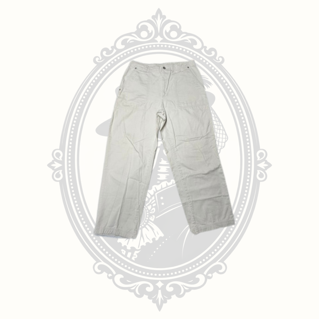 Bill Blass women's beige straight leg cotton pants front view.