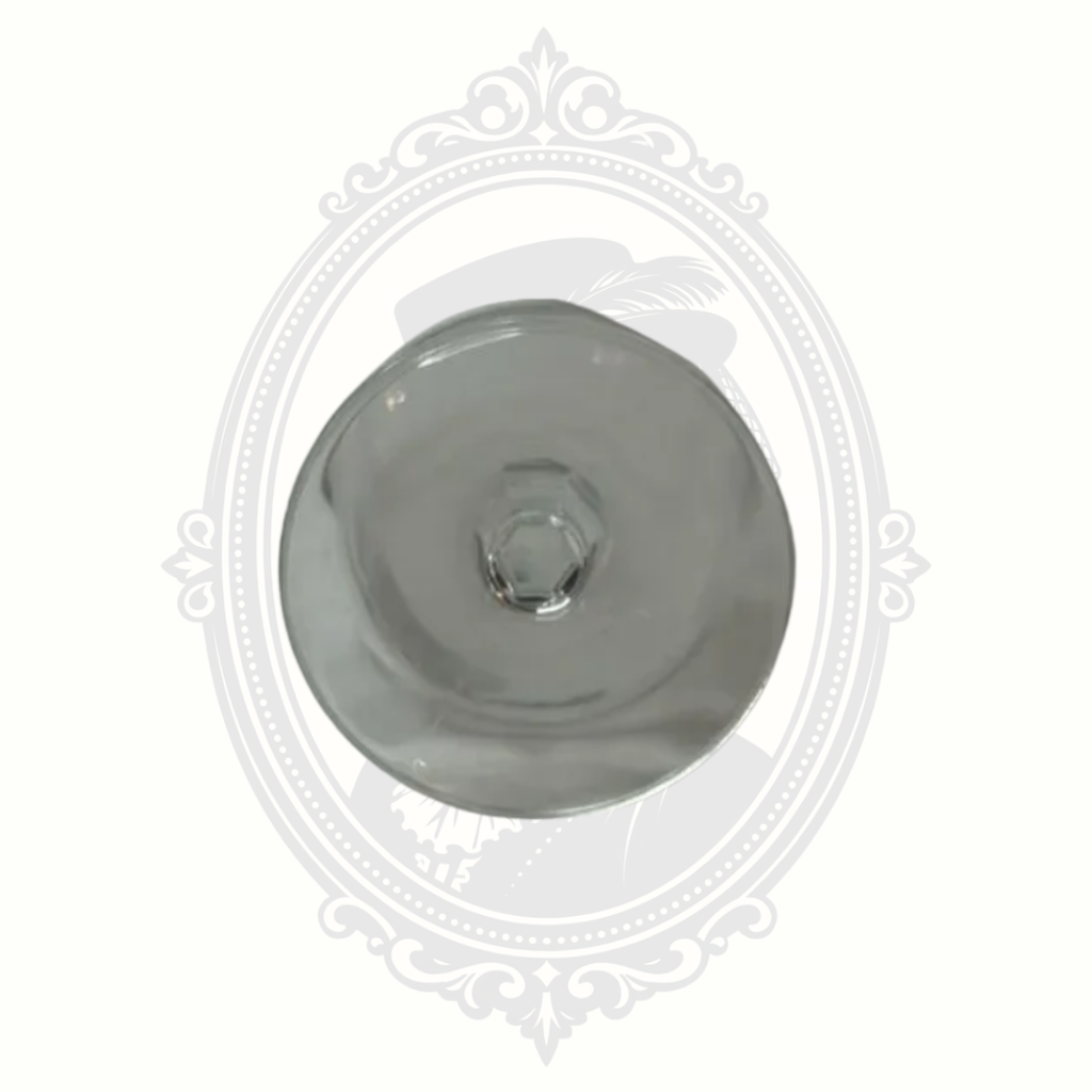 Bottom base view of Bitburger pilsner beer glass with textured footed design.