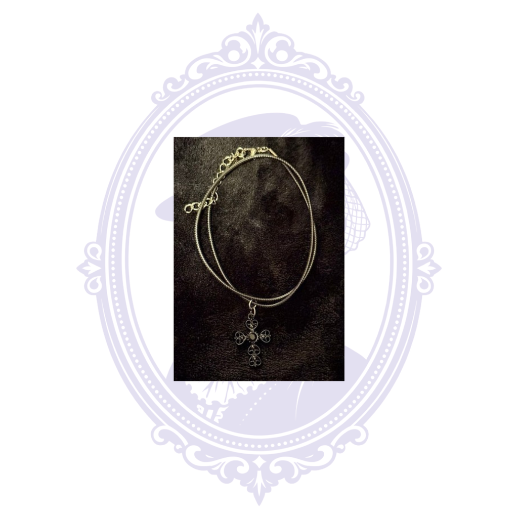 Cupboard Crafted Filigree Cross Gothic Necklace – Black or Silver Tone